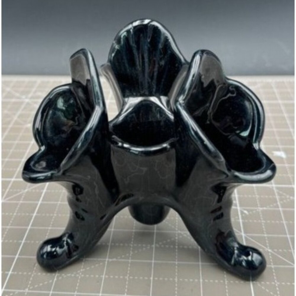 Van Briggle Black Triple Candle Holder Tulip Vase Cornucopias Goth